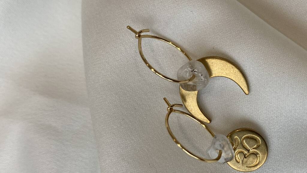 Yoga Ohm And Moon Charm Small Gold Plated Hoops Earrings, 1 of 1