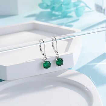 Emerald Green Cz Lever Back Hoop In Sterling Silver, 6 of 11