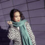 Teal Blue Cashmere Blend Colour Block Scarf, thumbnail 7 of 9