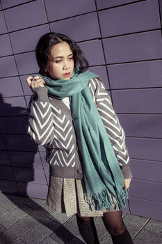 Teal Blue Cashmere Blend Colour Block Scarf, 7 of 9