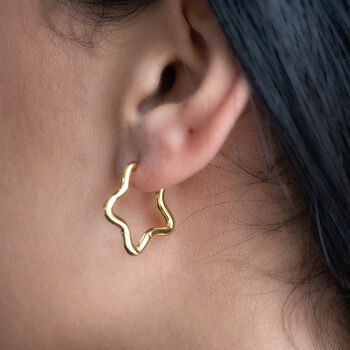Star Shaped Gold Non Tarnish Hoop Earrings, 2 of 4