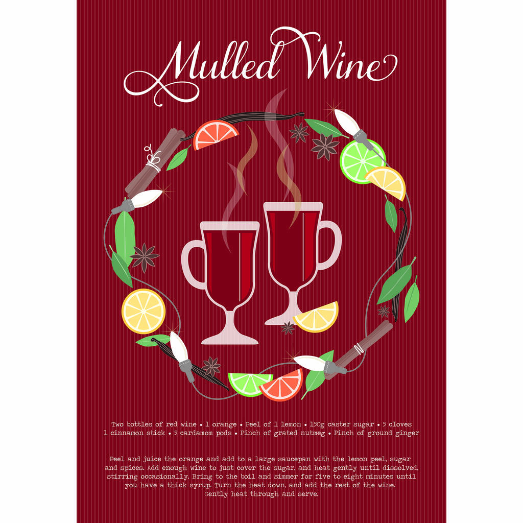 illustrated mulled wine print with recipe by applemint designs ...