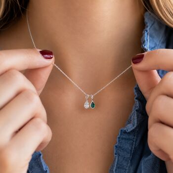 Personalised Teardrop Birthstone Silver Necklace, 2 of 12