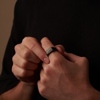 Engraved Black Rectangle Signet Ring, 7 of 11