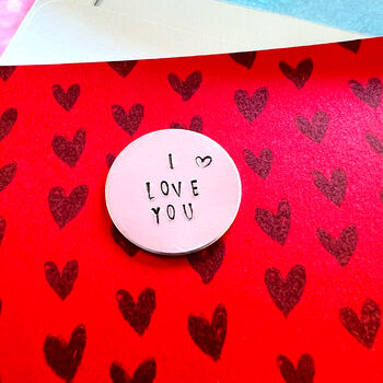 Hand Stamped I Love You Pocket Token Valentines Day Gift, 3 of 4