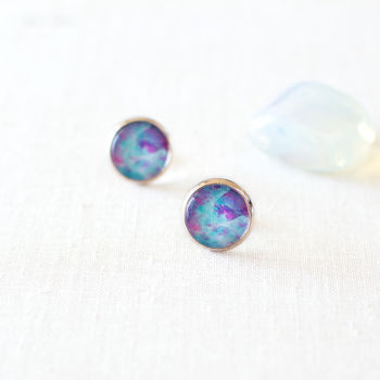 Blue And Magenta Galaxy Earrings, 2 of 8
