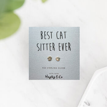 Best Cat Sitter Sterling Silver Paw Print Earrings, 2 of 5