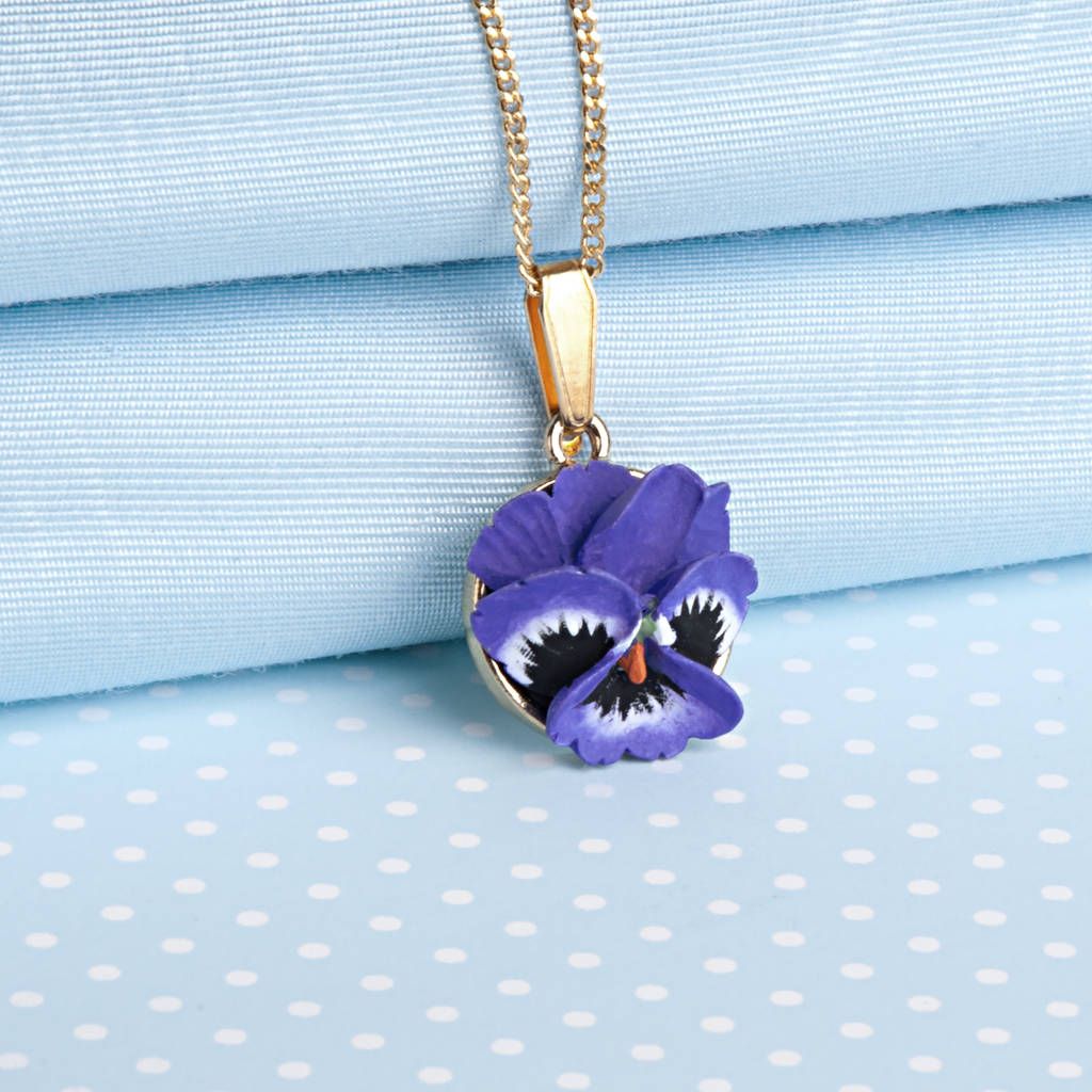Hand Painted Pansy Pendant Necklace In Purple Or Yellow By Good
