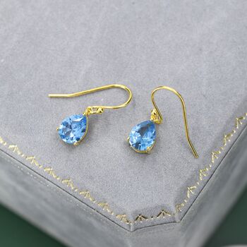 Sterling Silver Topaz Blue Cz Droplet Drop Earrings, 8 of 12