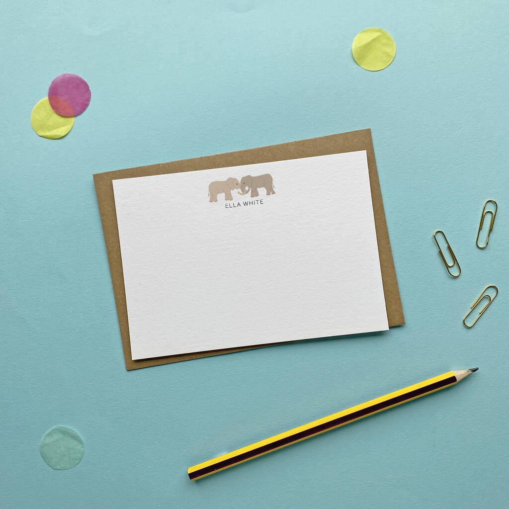 Personalised Elephant Correspondence Cards / Notelets By Lizzie Chancellor
