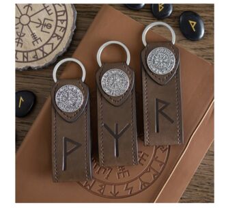 Men’s Rune Embossed Faux Leather Key Ring, 6 of 8