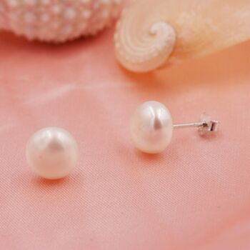 Genuine Pearl Stud Earrings In Sterling Silver, 5 of 8