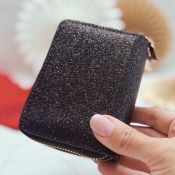 Black Glitter Purse, Festive Socks And Chocolate Christmas Gift For Her With Optional Christmas Tree Candle, 5 of 9