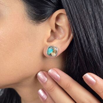 Opal Turquoise Sterling Silver Gemstone Stud Earrings, 2 of 4