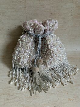 Pink Handcrafted Embellished Pearl Potli Wrist Bag, 6 of 12