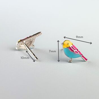 Sterling Silver Colourful Bird Stud Earrings, 5 of 9