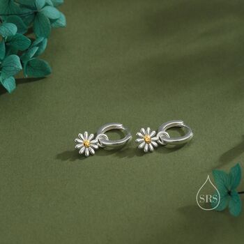 Aster Flower Charmed Hoop Earrings In Sterling Silver, 4 of 11