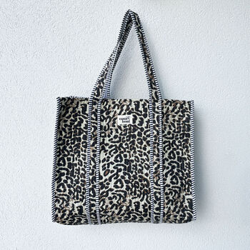 Tote Bag Cotton Leopard Print Quilted Beach Bag, 2 of 6