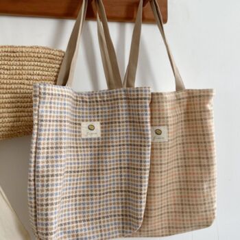 Beige Houndstooth Flannel Large Tote Bag For Women, 8 of 9