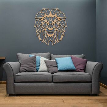 Geometric Lion Head Wooden Wall Art Home Room Decor, 8 of 10