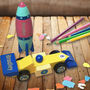 Personalised Wooden Space Rocket And Racing Car, thumbnail 1 of 3
