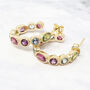 Multicolour Gemstone Gold Plated Hoop Earrngs, thumbnail 1 of 5