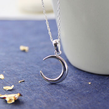 Sterling Silver Crescent Moon Necklace, 3 of 8