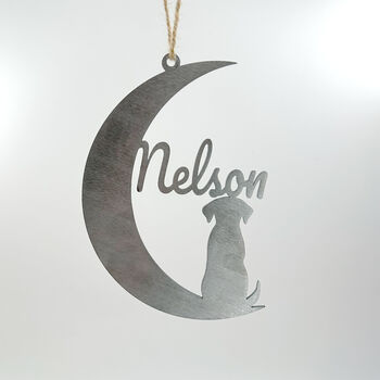 Dog Personalised Silhouette Steel Moon Crescent, 8 of 8