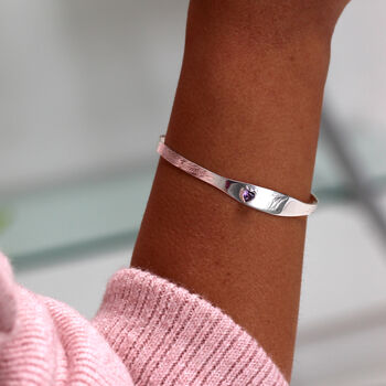 Engravable Sterling Silver Cz Birthstone Maiden Bangle, 3 of 9