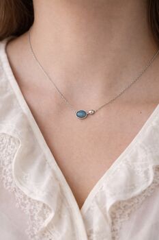 Aquamarine Gem Sterling Silver Necklace,March Birthstone Necklace,Waterproof Stainless Steel Jewellery Gift For Her, 8 of 10