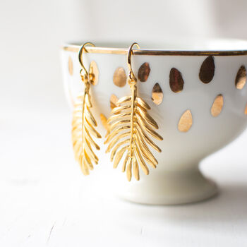 Gold Plated Palm Leaf Earrings, 5 of 9