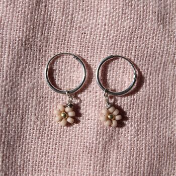 Daisy Beaded Earrings On Sterling Silver Hoops, 8 of 11