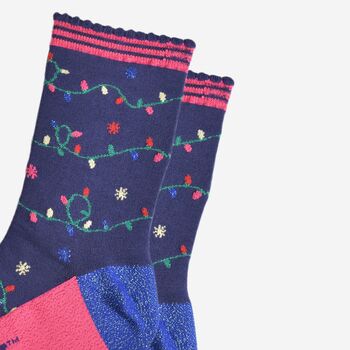 Women's Bamboo Socks Navy Party Lights, 3 of 5