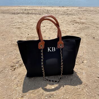 Personalised Black Large Chain Tote Beach Bag, 2 of 5