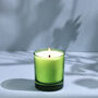 Handmade Lavender Bergamot Green Glass Candle, thumbnail 2 of 3