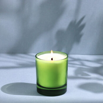 Handmade Lavender Bergamot Green Glass Candle, 2 of 3