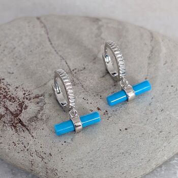 The T Bar Turquoise Hoop Earrings, Silver, 5 of 7