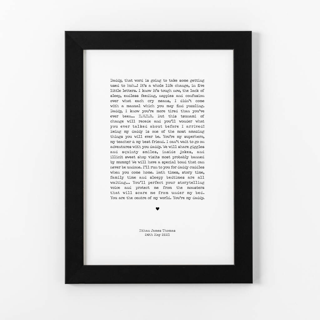 Newborn Letter To New Daddy Print By The Stamford Studio