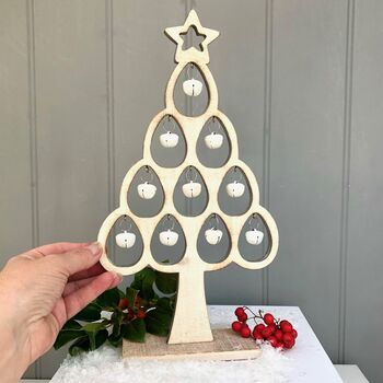 Large Christmas Natural Wood Tree With Bells, 4 of 4