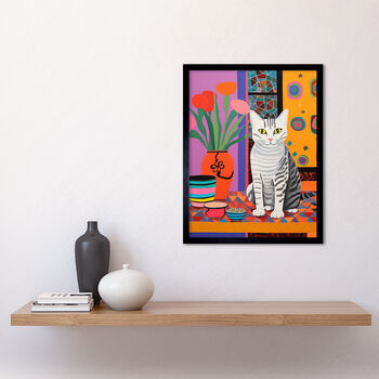 Tulip And Tabby Flowers Matisse Style Cat Lover Art Print, 2 of 3