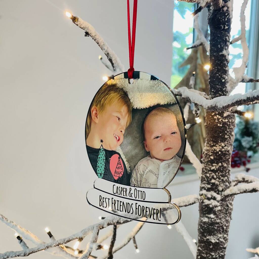 Personalised Photo Snow Globe Shaped Bauble By The Alphabet Gift Shop