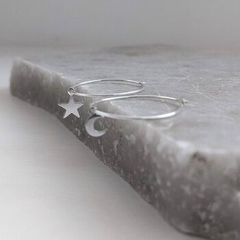 Sterling Silver Star And Moon Hoop Earrings, 3 of 6