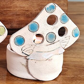 Handmade Pottery Toadstool Mushroom Tea Light Holders, 5 of 7