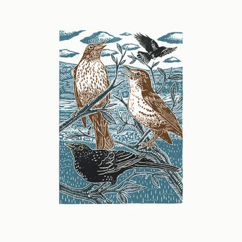 Blackbirds And Thrushes Linocut Poster Print, 2 of 3