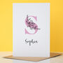 Floral Initial And Name Greetings Card, thumbnail 5 of 8