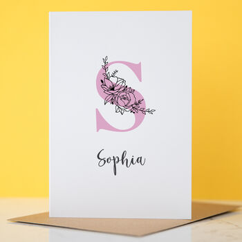 Floral Initial And Name Greetings Card, 5 of 8