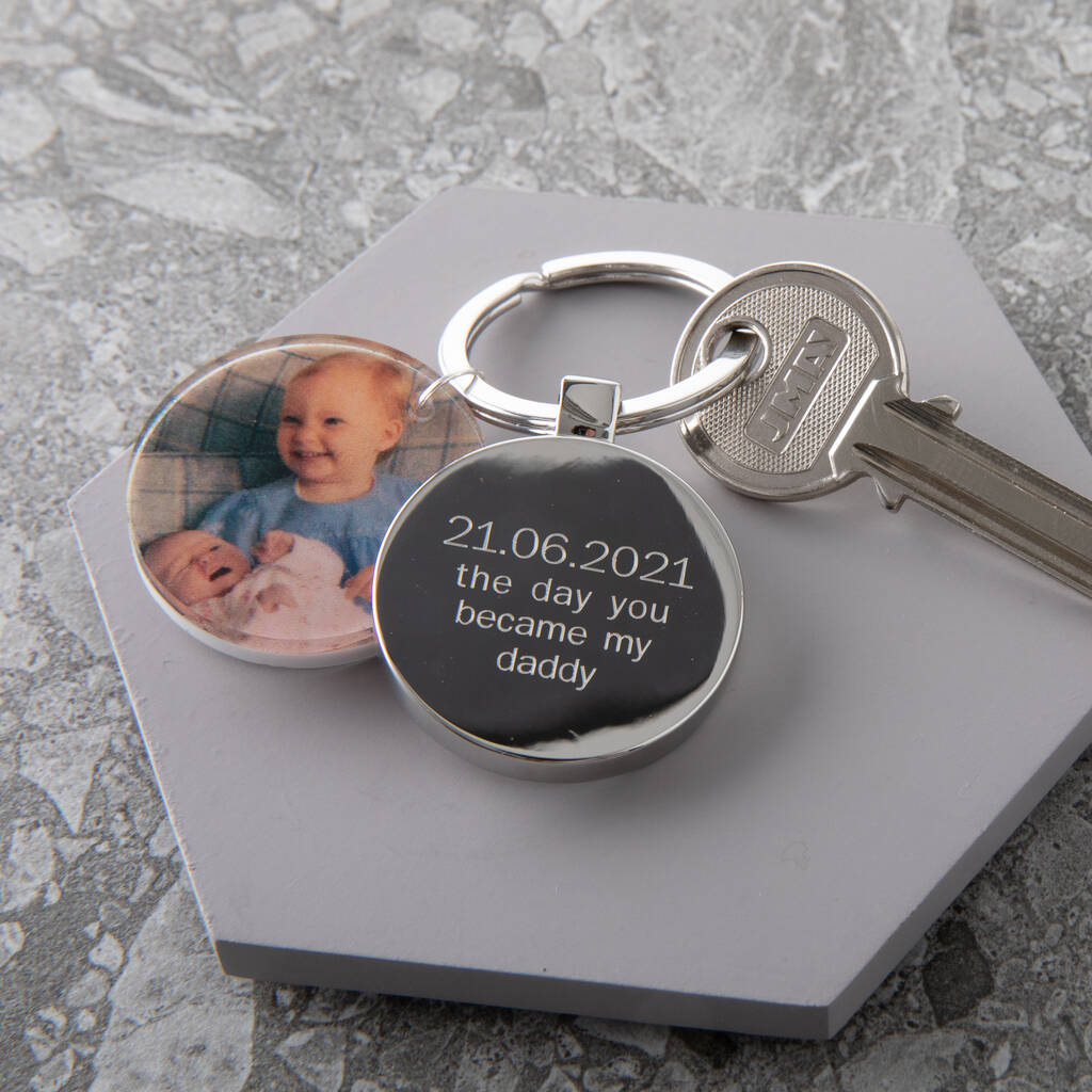 Personalised Day You Became Daddy Photo Keyring, 1 of 2