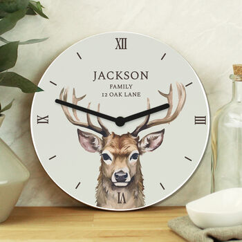 Personalised Watercolour Stag Wooden Clock – Christmas Gift, 3 of 4