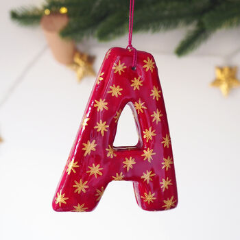 Personalised Raspberry Pink And Gold Star Clay Letter Decoration, 3 of 4