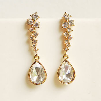 Gold Plated Diamante Teardrop Earrings, 2 of 4